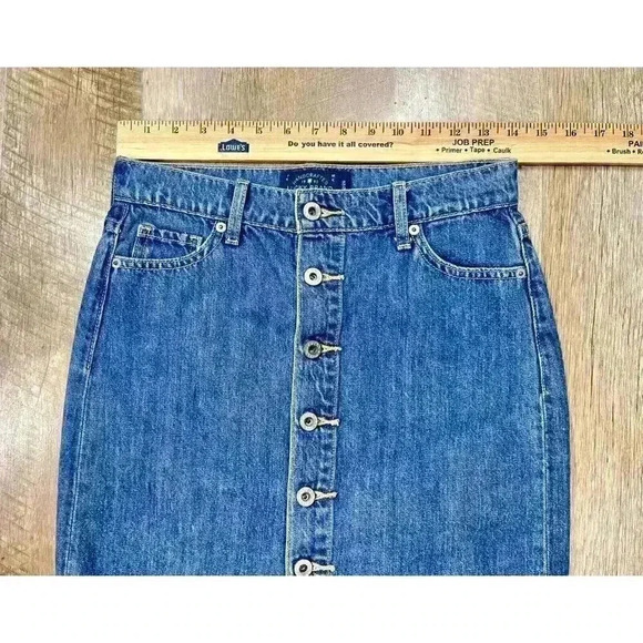 Vtg Lucky Brand 2/26 Denim Button Front Pencil Mini Skirt Blue Jean Medium Wash - Picture 7 of 9